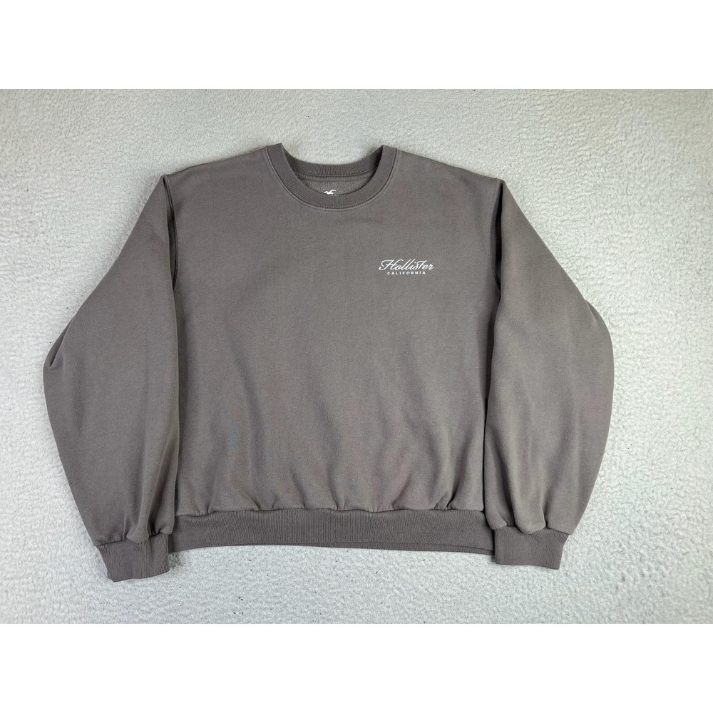 Hollister Womens Medium Gray Fleece Pullover Script Logo Crewneck Sweatshirt